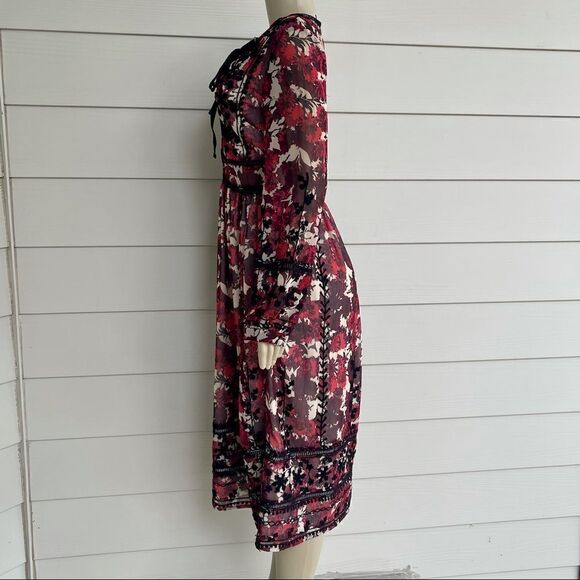 Topshop Embroidered Midi Dress Size 6 Boho Bishop Sleeves Wedding Novelty Fall - Picture 3 of 9